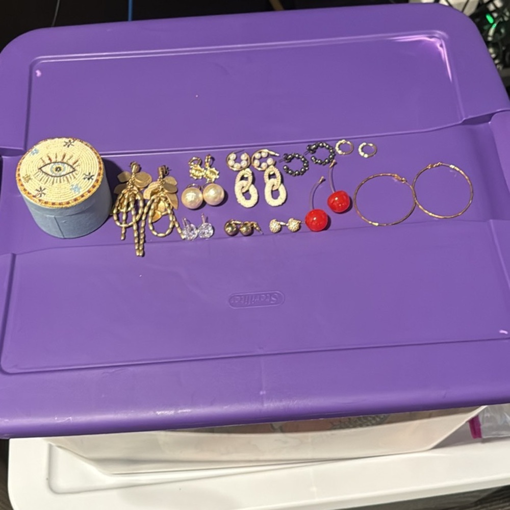Anthropologie Earrings and Round Box.